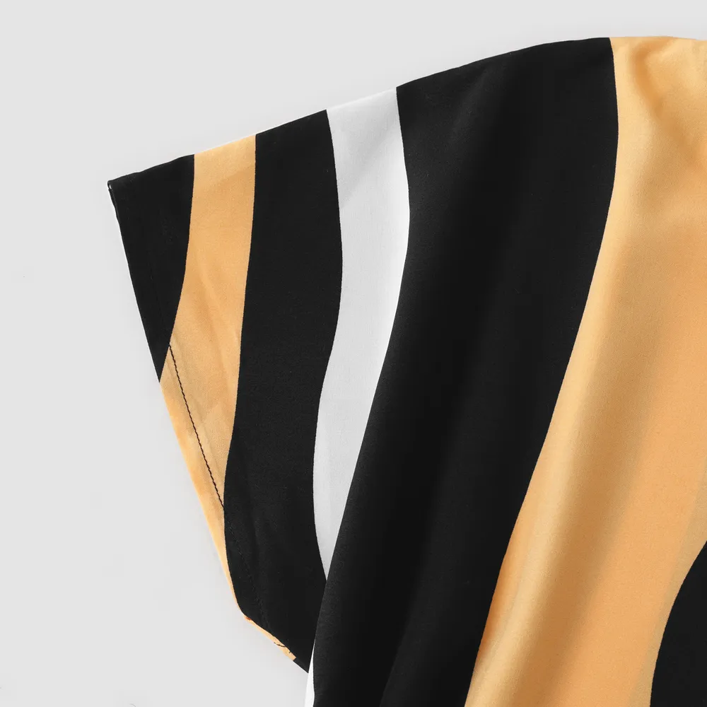Family Matching Striped V Neck Short-sleeve Belted Dresses and Raglan-sleeve T-shirts Sets  big image 3