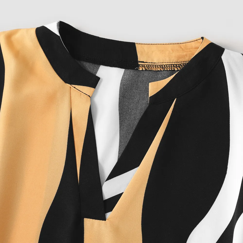 Family Matching Striped V Neck Short-sleeve Belted Dresses and Raglan-sleeve T-shirts Sets  big image 4
