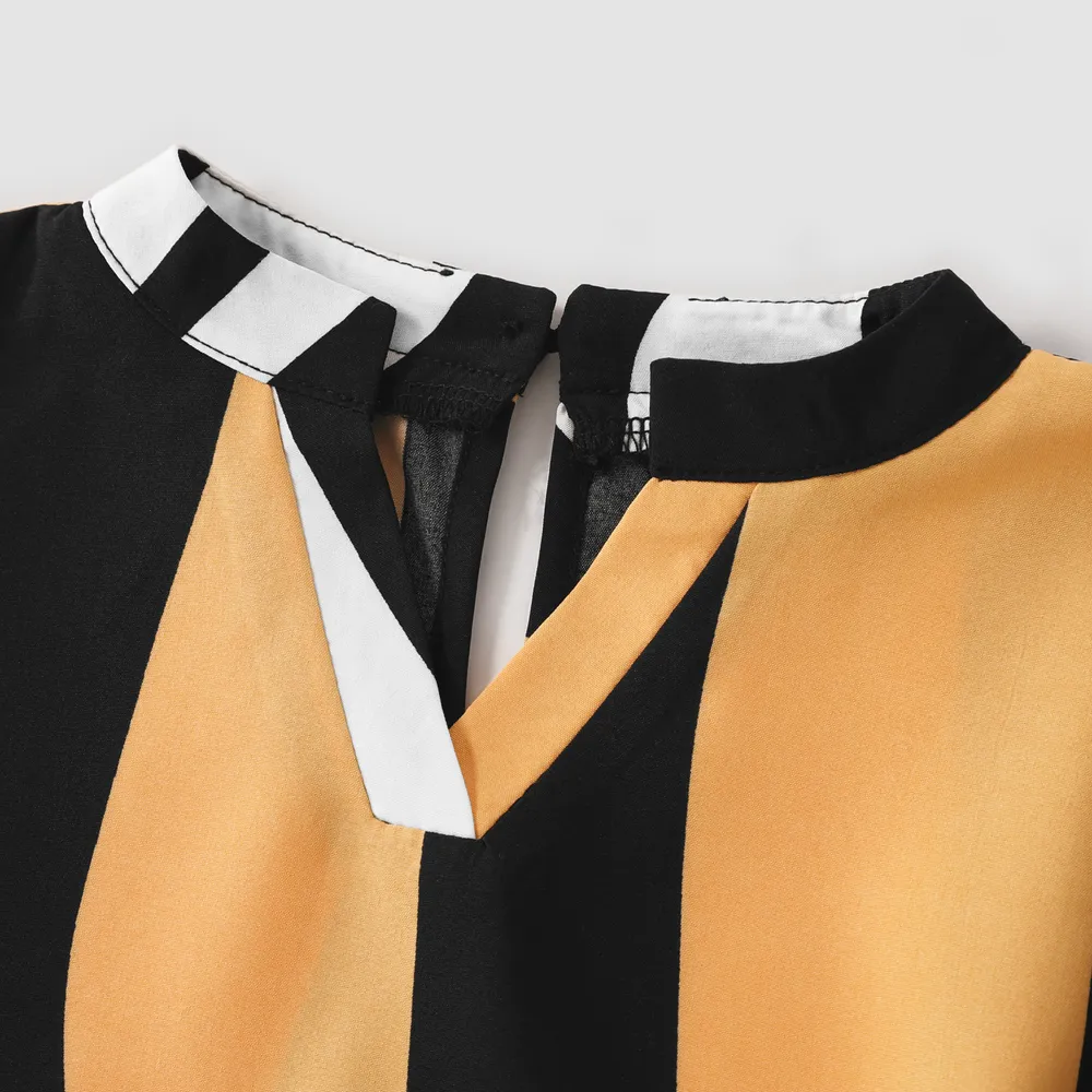 Family Matching Striped V Neck Short-sleeve Belted Dresses and Raglan-sleeve T-shirts Sets big image 8
