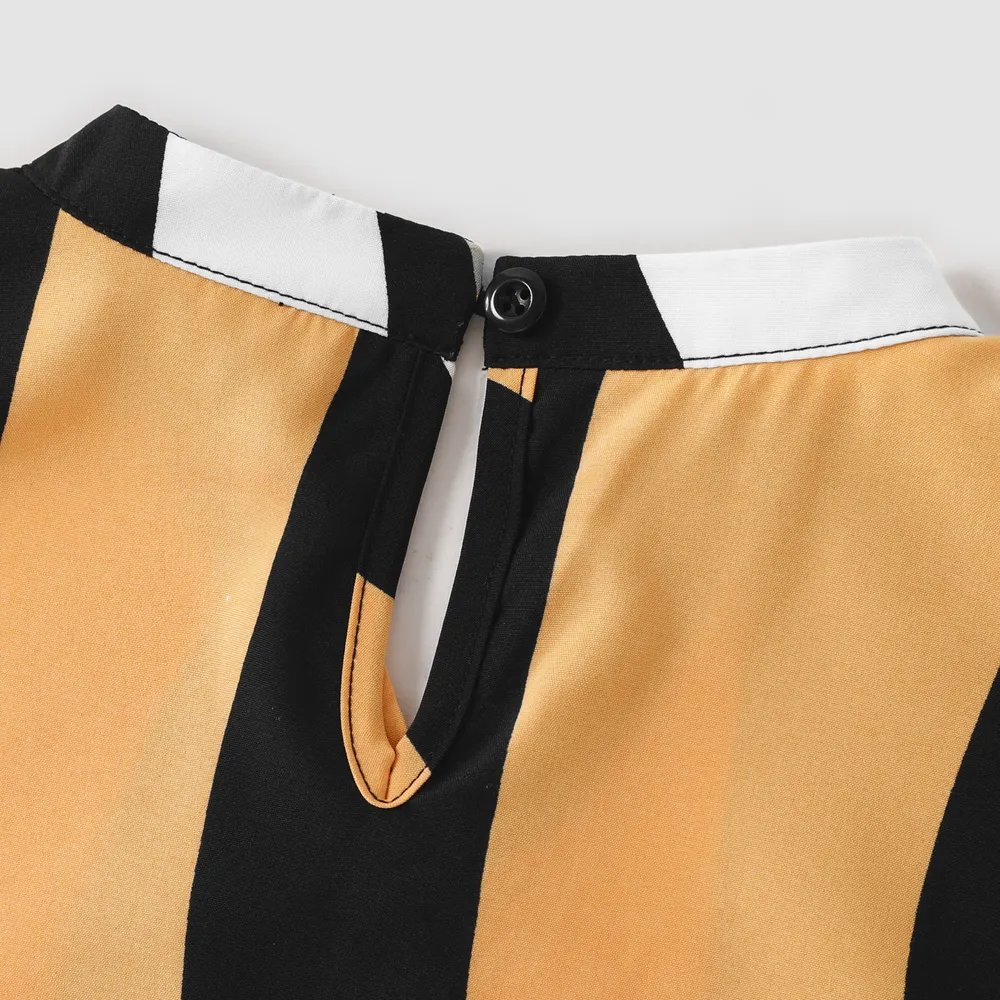 Family Matching Striped V Neck Short-sleeve Belted Dresses and Raglan-sleeve T-shirts Sets big image 9