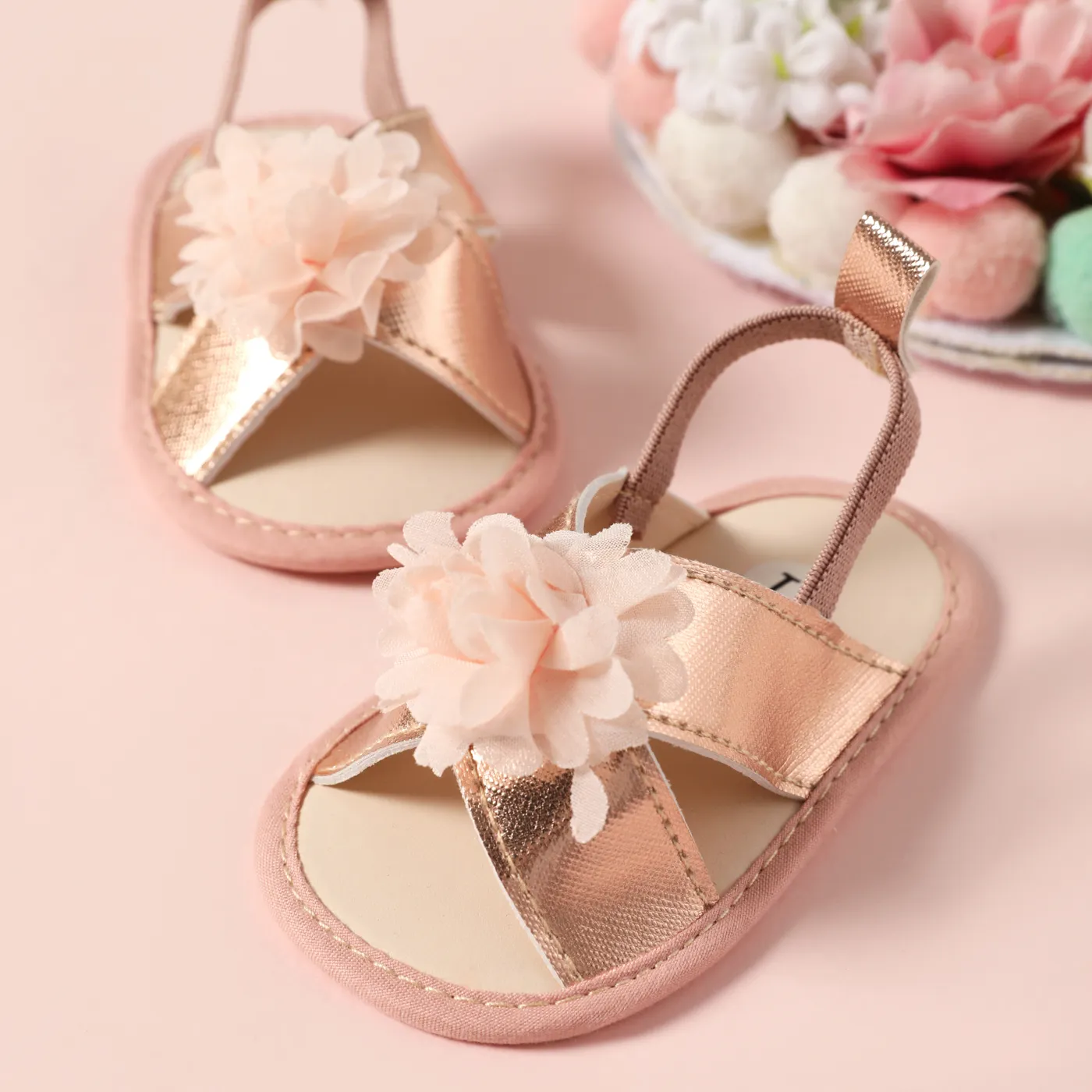 Baby / Toddler Floral Decor Open Toe Slingback Sandals Prewalker Shoes Pink