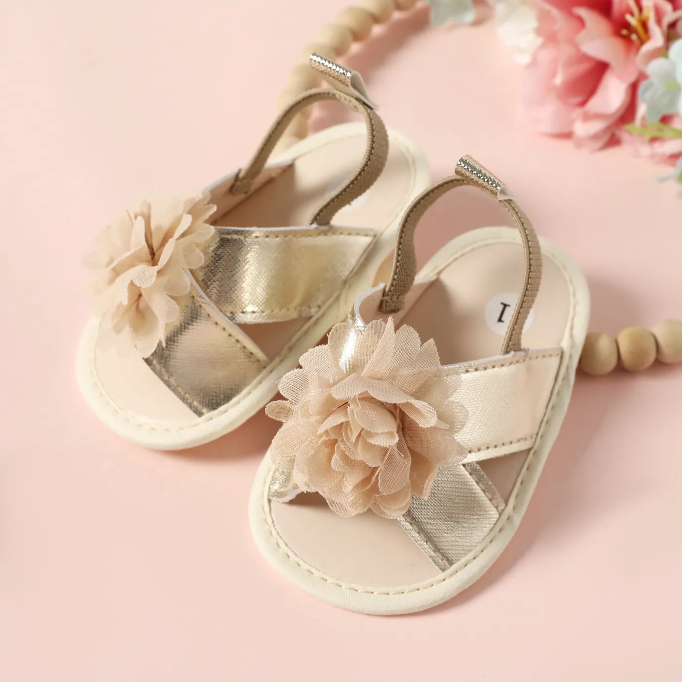 Baby / Toddler Floral Decor Open Toe Slingback Sandals Prewalker Shoes Gold image 4