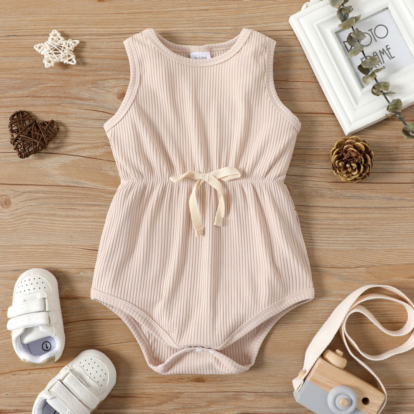 

Baby Girl Solid Ribbed Sleeveless Tank Romper