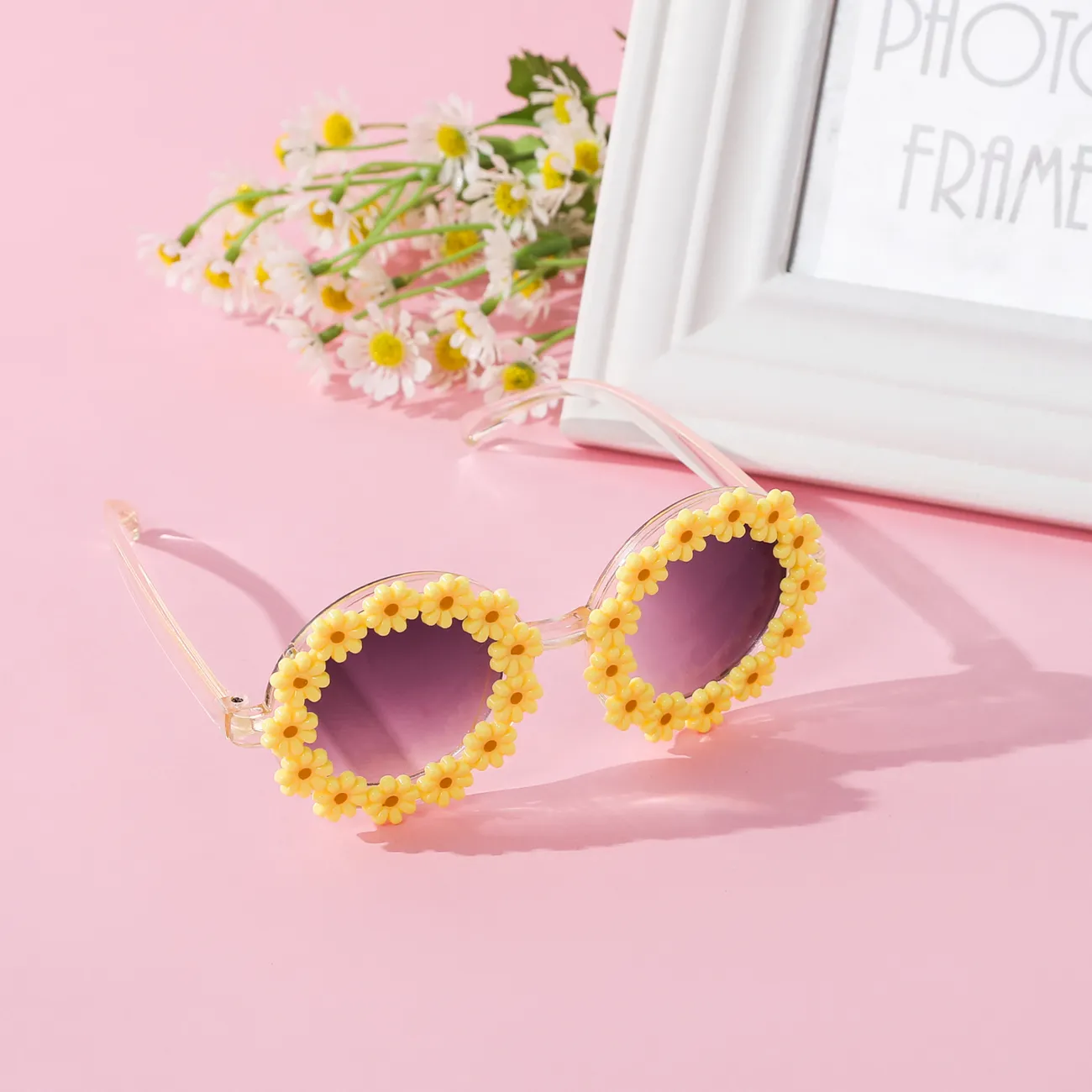 Gafas para niños pequeños, marco redondo con forma de margarita, gafas decorativas con forma de flor Amarillo big image 1