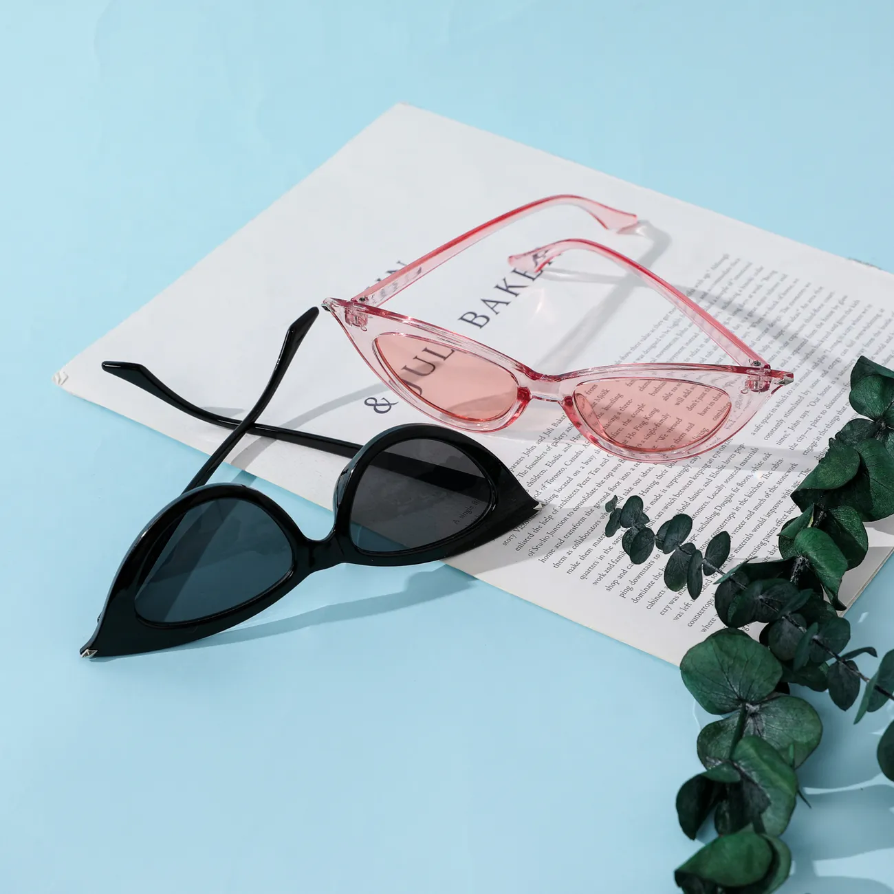 幼兒/兒童眼鏡復古窄貓眼塑膠框架裝飾眼鏡 淺粉 big image 1
