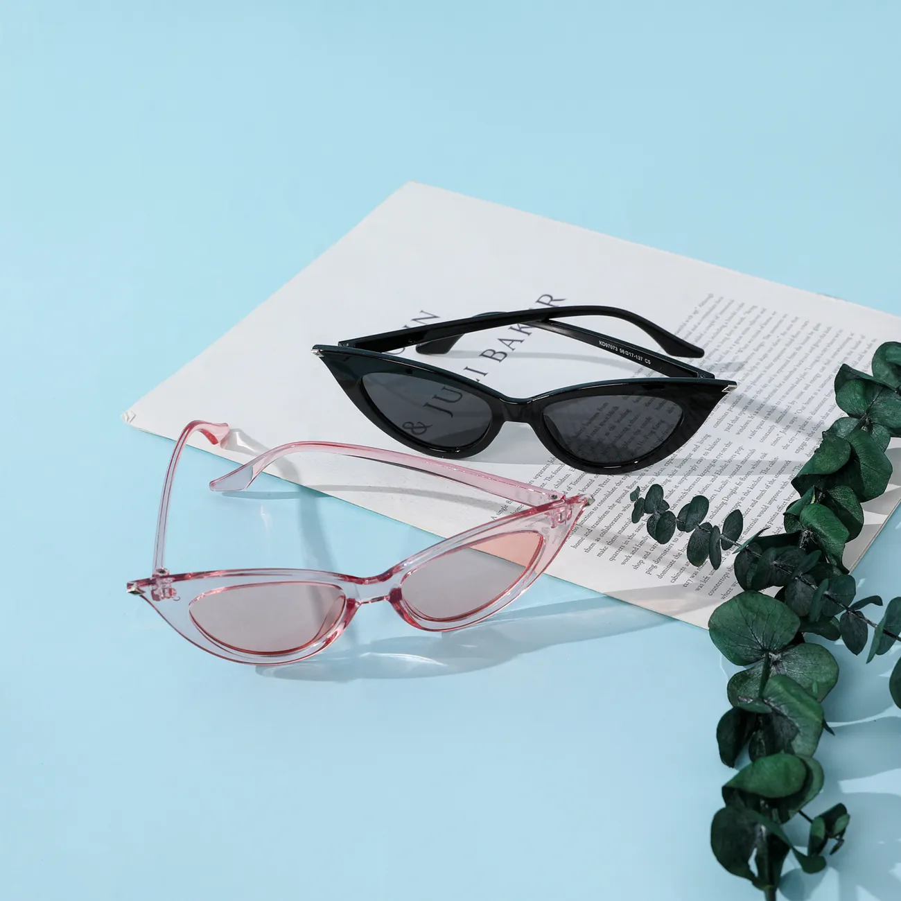 幼兒/兒童眼鏡復古窄貓眼塑膠框架裝飾眼鏡 淺粉 big image 1