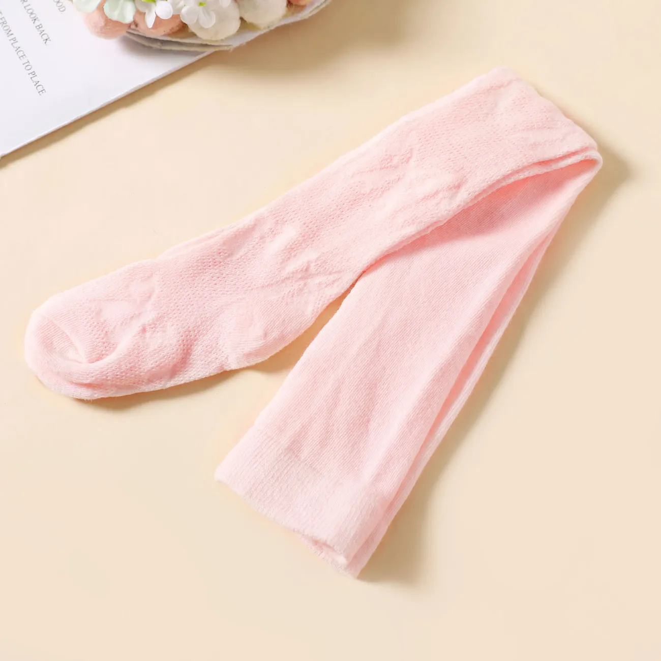 meia-calça de padrão de arco de cor pura de bebê / criança para meninas Rosa big image 1
