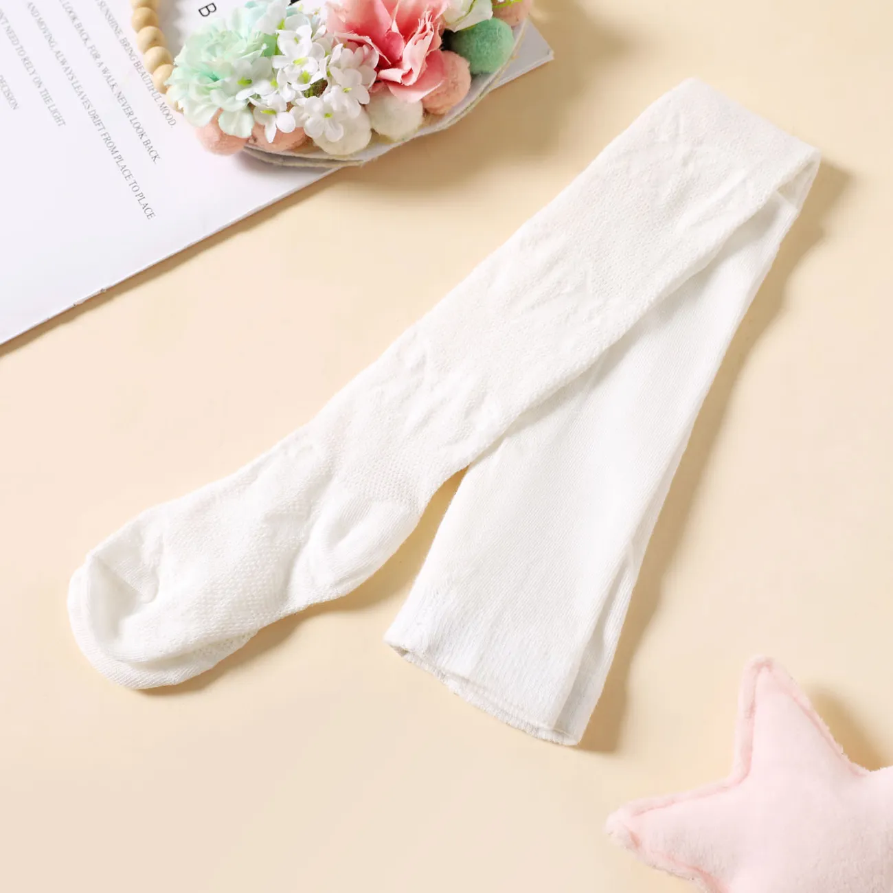 Bebê / criança pura cor bow padrão meia-calça para meninas Branco big image 1
