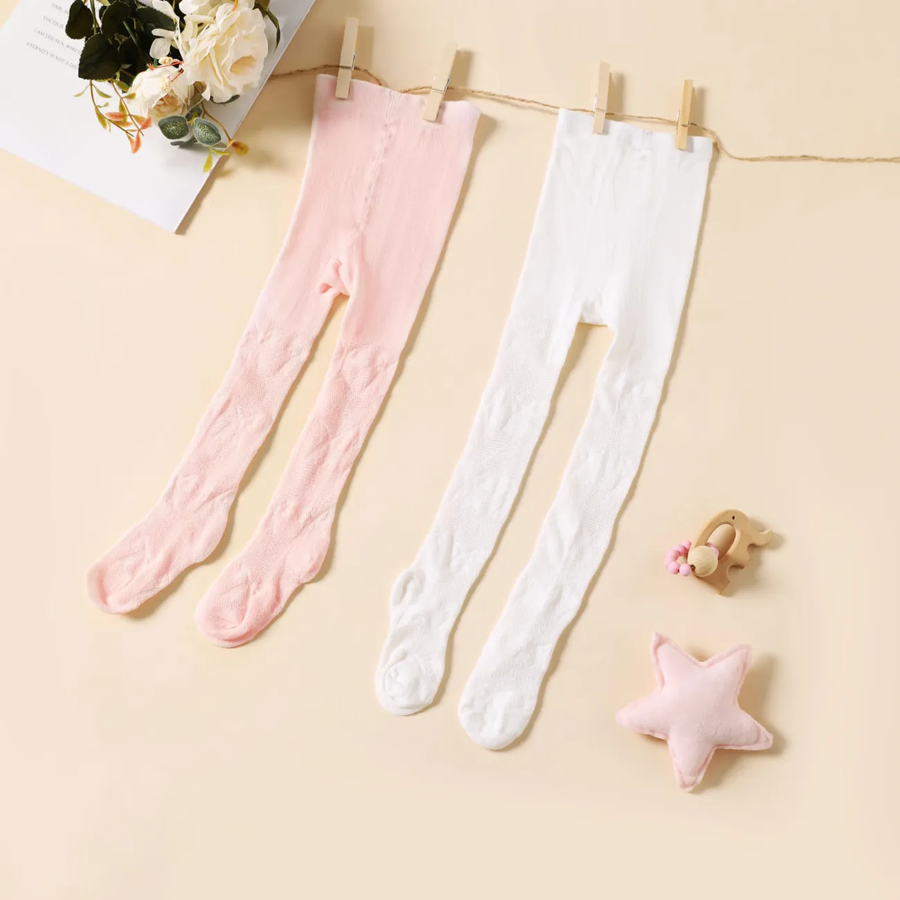 Bébé / Toddler Pure Color Bow Pattern Pantyhose pour filles Blanc big image 1