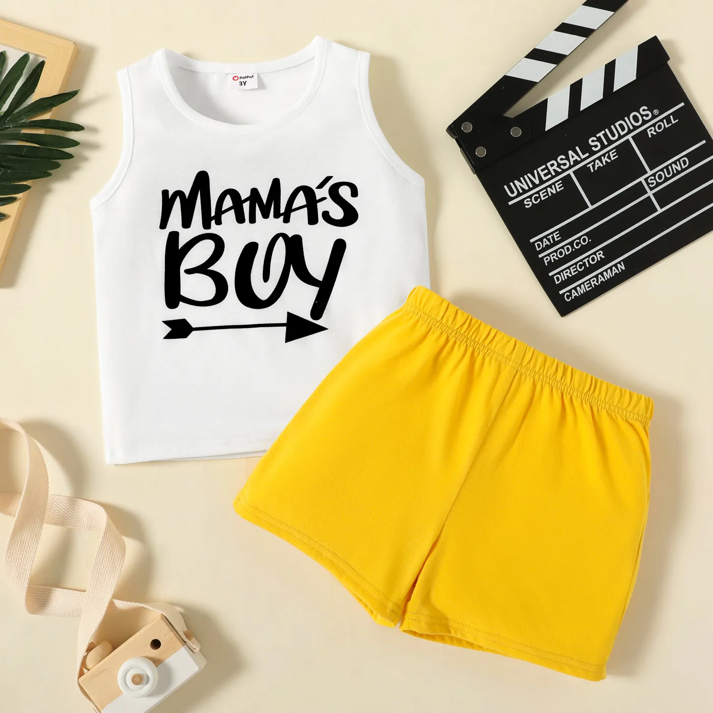 2-piece Toddler Boy Letter Print Tank Top and Elasticized White big image 1