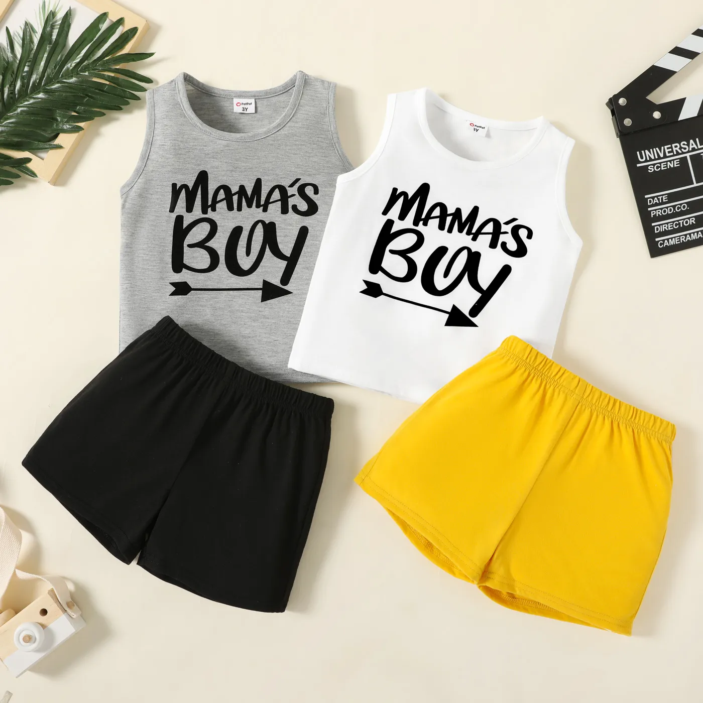 2-piece Toddler Boy Letter Print Tank Top and Elasticized White image 2