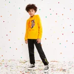 2-piece Kid Boy Letter Animal Print Fleece Lined Hoodie Sweatshirt and Pants Set Yellow image 3