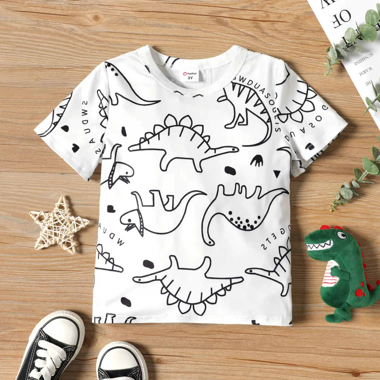 Enfant en bas âge Garçon Enfantin Dinosaure Manches courtes T-Shirt Blanc big image 1