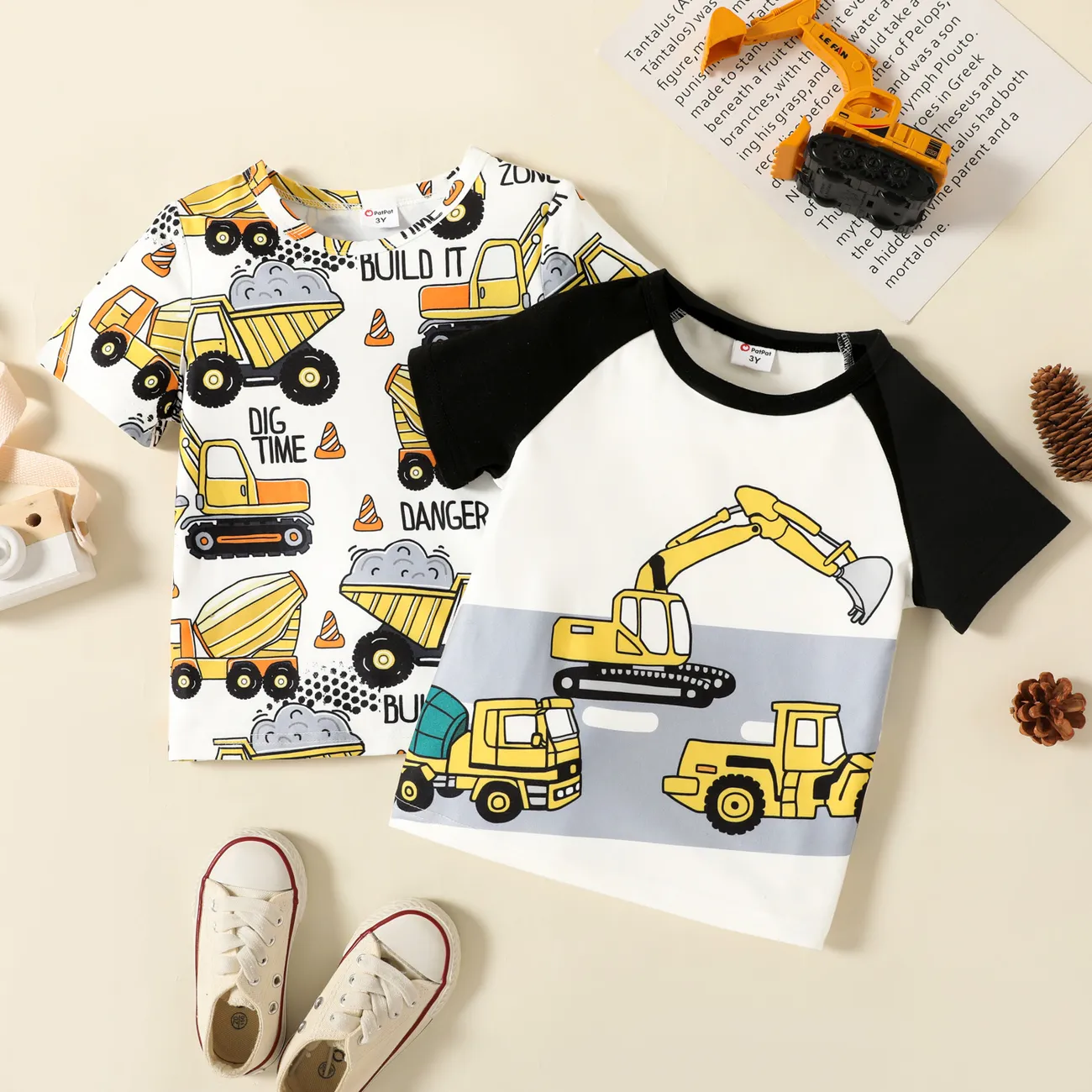 Toddler Boy Vehicle Print Colorblock Short-sleeve Tee Black big image 1