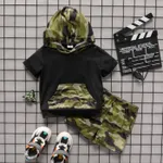 2-piece Toddler Boy Camouflage Print Hooded Tee and Elasticized Shorts Set Black