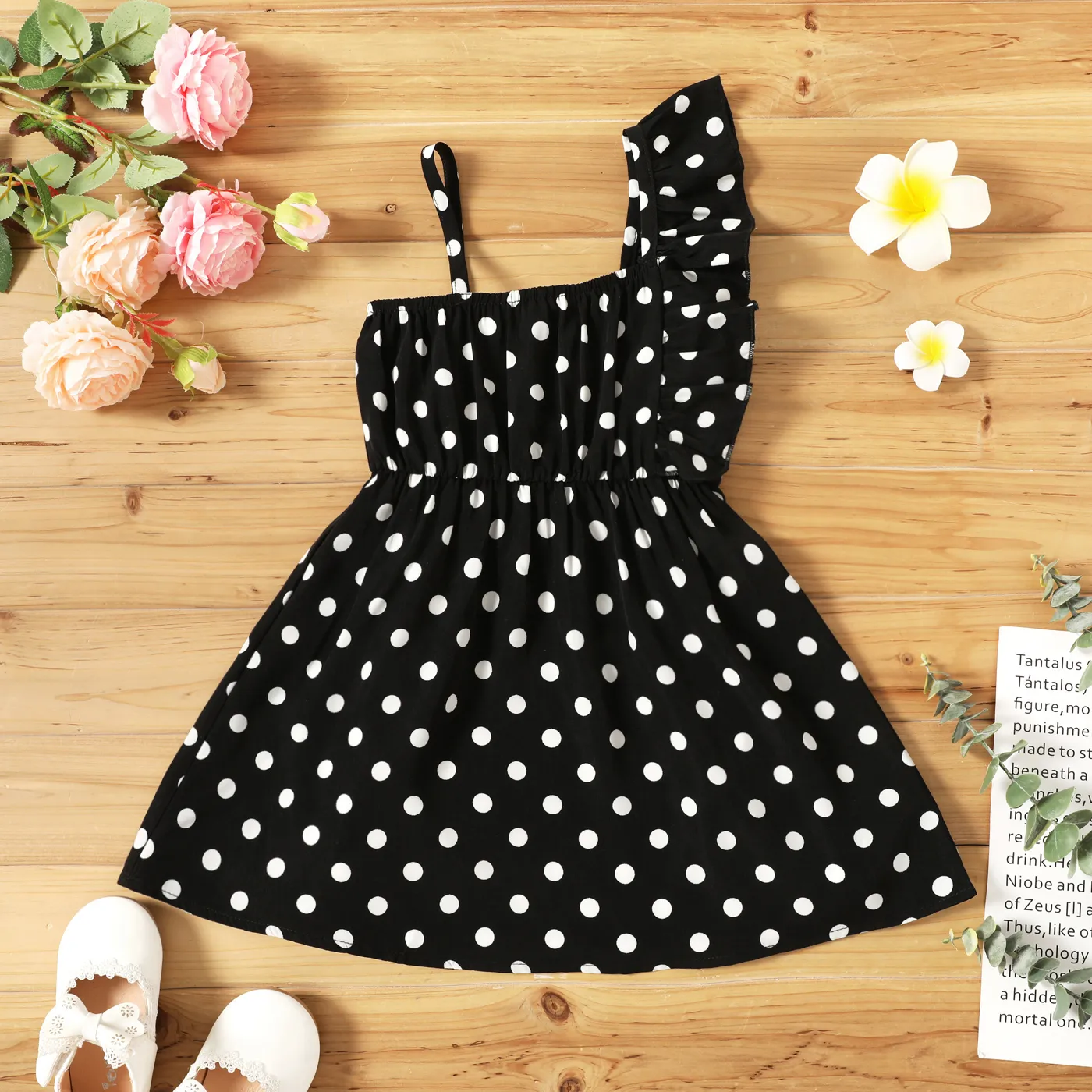 

Toddler Girl Polka dots One Shoulder Ruffled Cami Dress