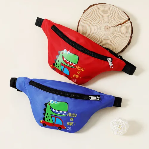 Kids Dinosaur Print Heart Pendant Zipper Crossbody Fanny Pack