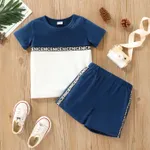 2-piece Toddler Boy Letter Print Colorblock Tee and Elasticized Shorts Set royalblue