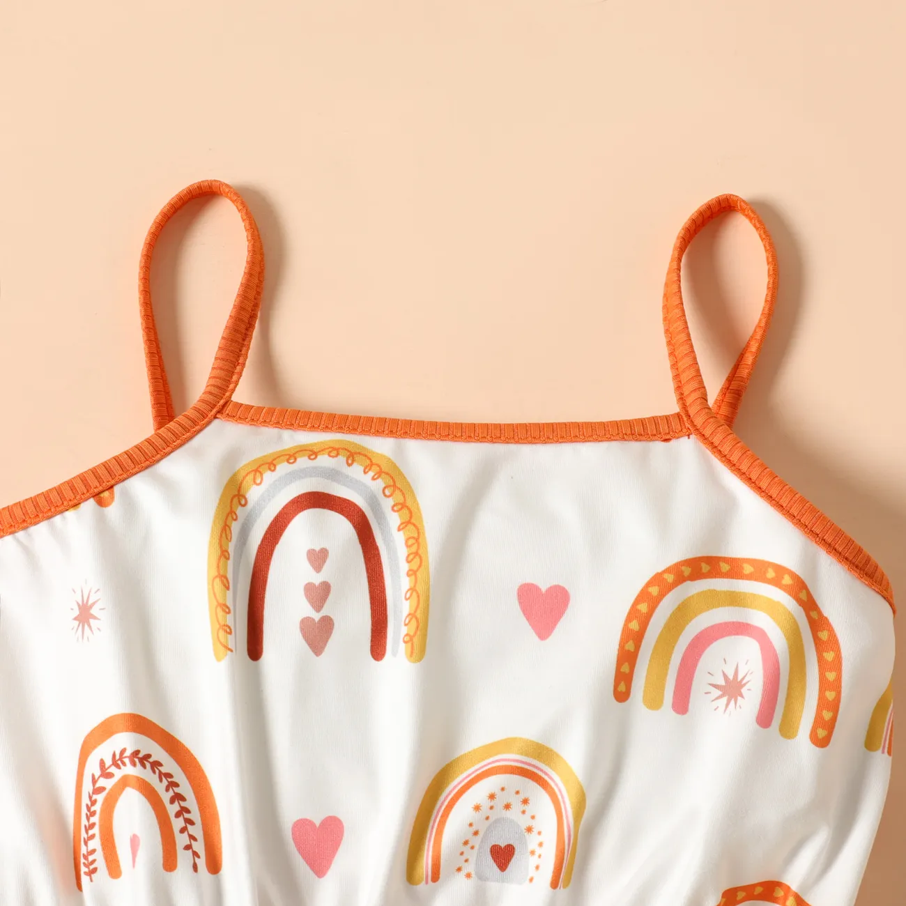Toddler Girl Rainbow Print Bowknot Design Cami  Romper Jumpsuit Shorts Multi-color big image 1