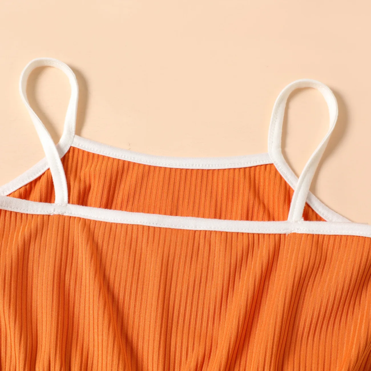 Toddler Girl Rainbow Print Bowknot Design Cami  Romper Jumpsuit Shorts Orange big image 1