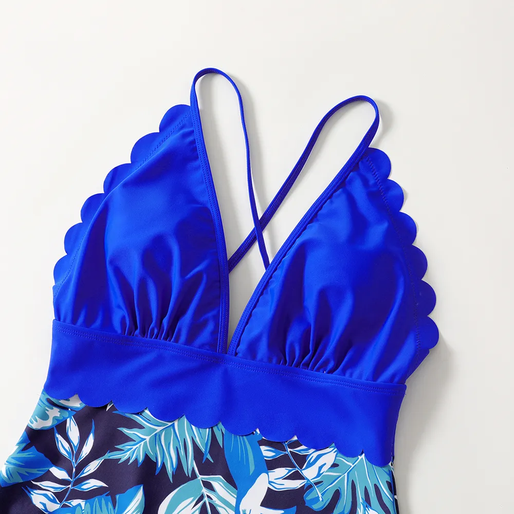 Family Matching Plant Floral Print Scallop Trim One-piece/Two-piece Swimsuit or Swim Trunks Shorts  big image 6