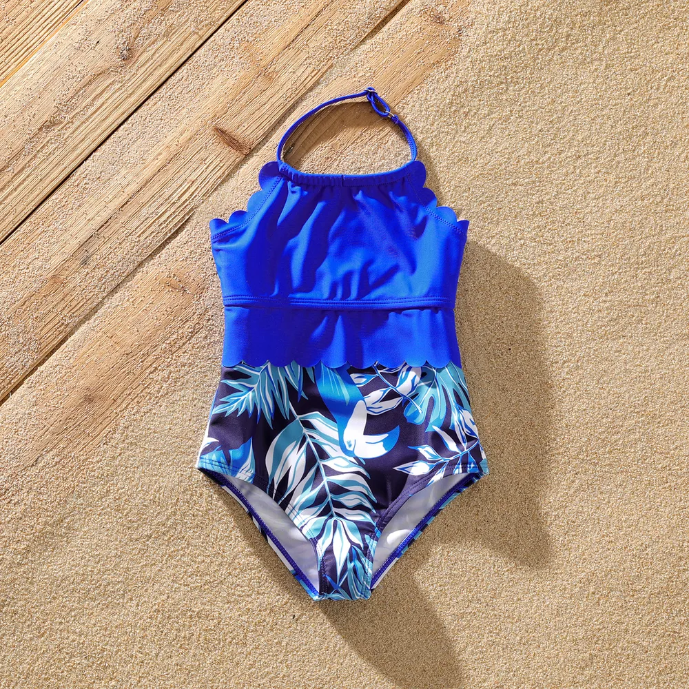 Family Matching Plant Floral Print Scallop Trim One-piece/Two-piece Swimsuit or Swim Trunks Shorts  big image 11