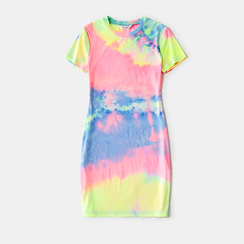 Tie Dye Short-sleeve Bodycon T-shirt Dress for Mom and Me big image 4
