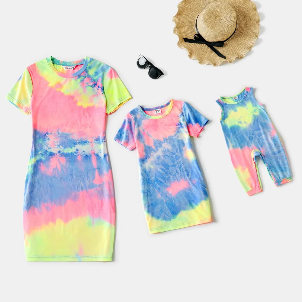 Tie Dye Short-sleeve Bodycon T-shirt Dress for Mom and Me big image 2