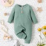 Baby Boy/Girl Solid Ribbed Long-sleeve Jumpsuit with Pocket Light Green