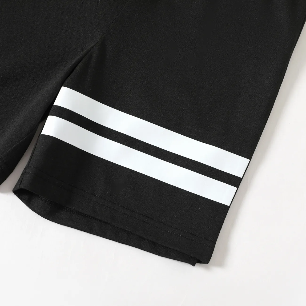2-piece Kid Boy Striped Short-sleeve Tee and Elasticized Shorts Casual Set Black big image 1
