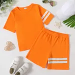 2 Stück Kinder Sets Jungen Unifarben Kurzärmeliger Shorts-Anzug orange