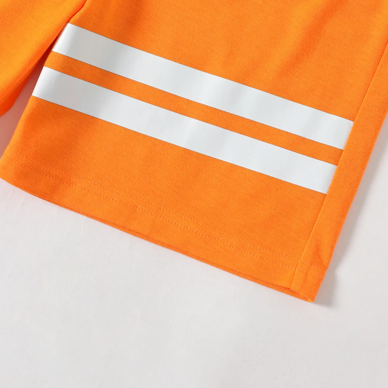2-piece Kid Boy Striped Short-sleeve Tee and Elasticized Shorts Casual Set Orange big image 1