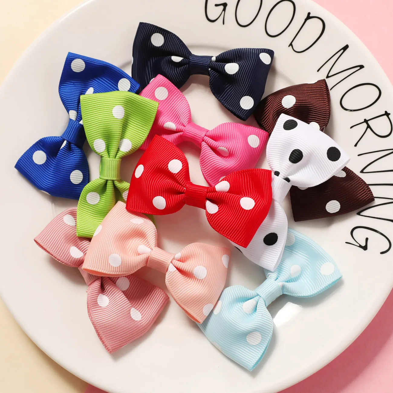 10er-Pack Haarspangen mit gerippten Polka Dots Schleifen Haarschmuck für Mädchen Farbe-B big image 1