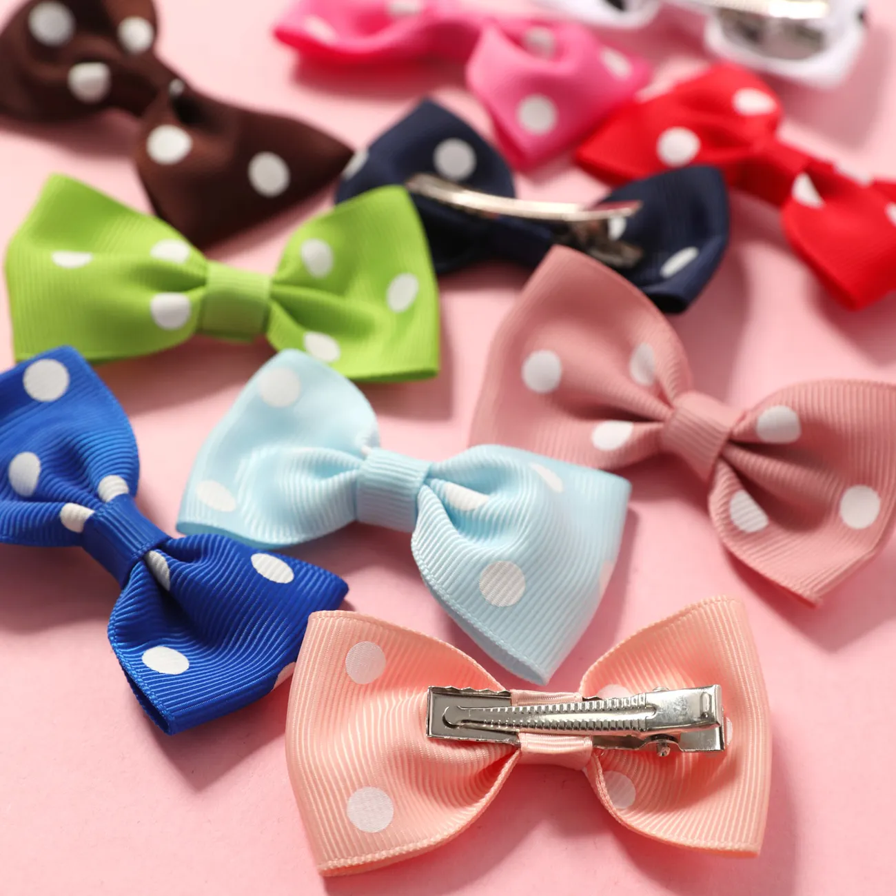 10-pack Ribbed Polka Dots Bow Hair Clips Hair Accessories for Girls Color-B big image 1