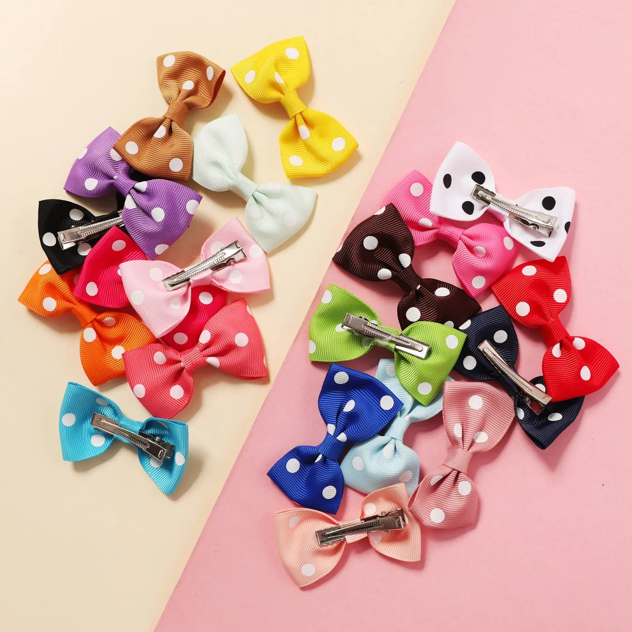 10-pack Ribbed Polka Dots Bow Hair Clips Hair Accessories for Girls Color-B big image 1