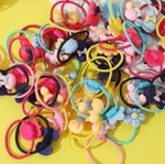 Pacote com 50 laços de laço floral decoração de desenhos animados elásticos multicoloridos laços de cabelo para meninas Bloco de Cor