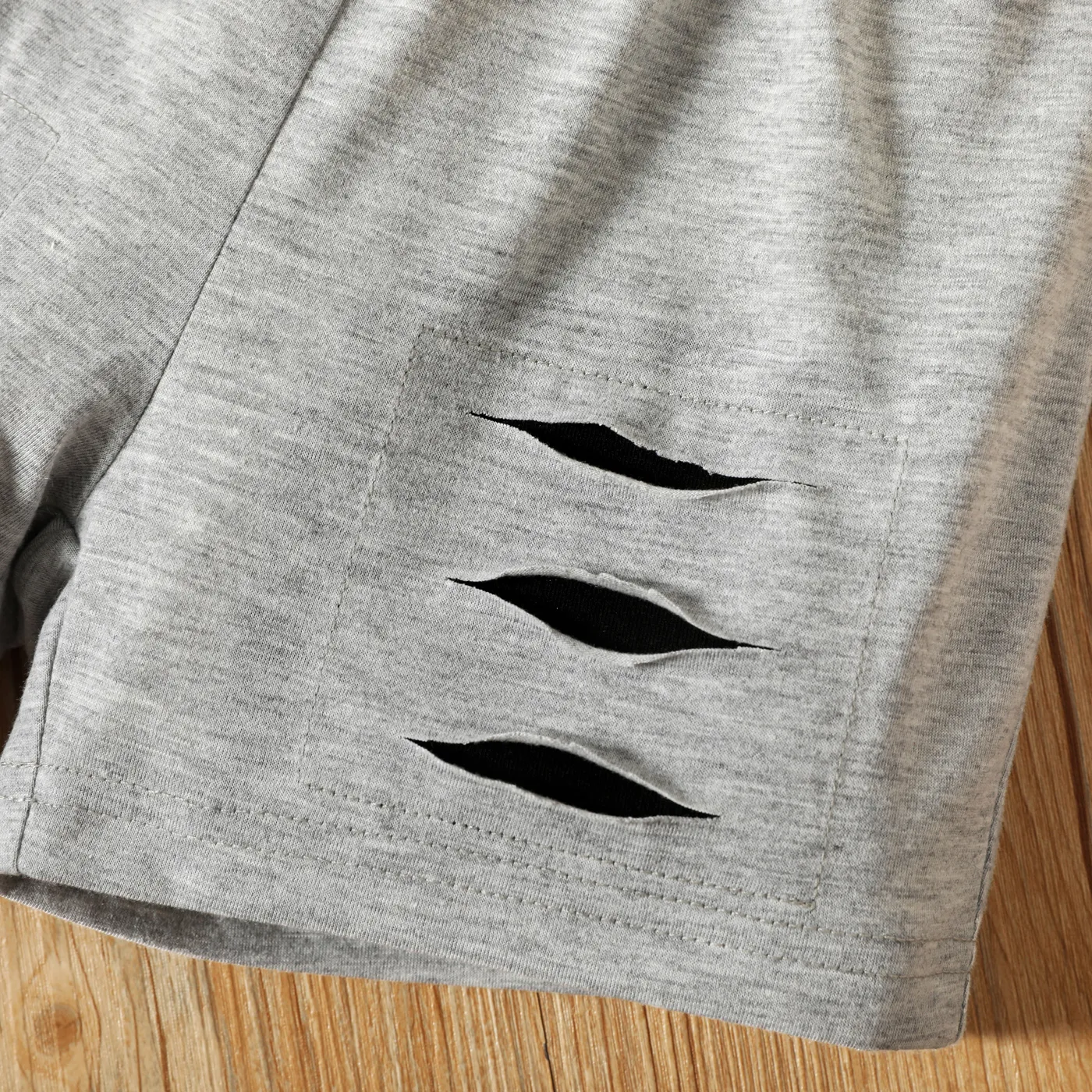 2-piece Toddler Boy Letter Print Tee and Elasticized Ripped Shorts Set  image 5