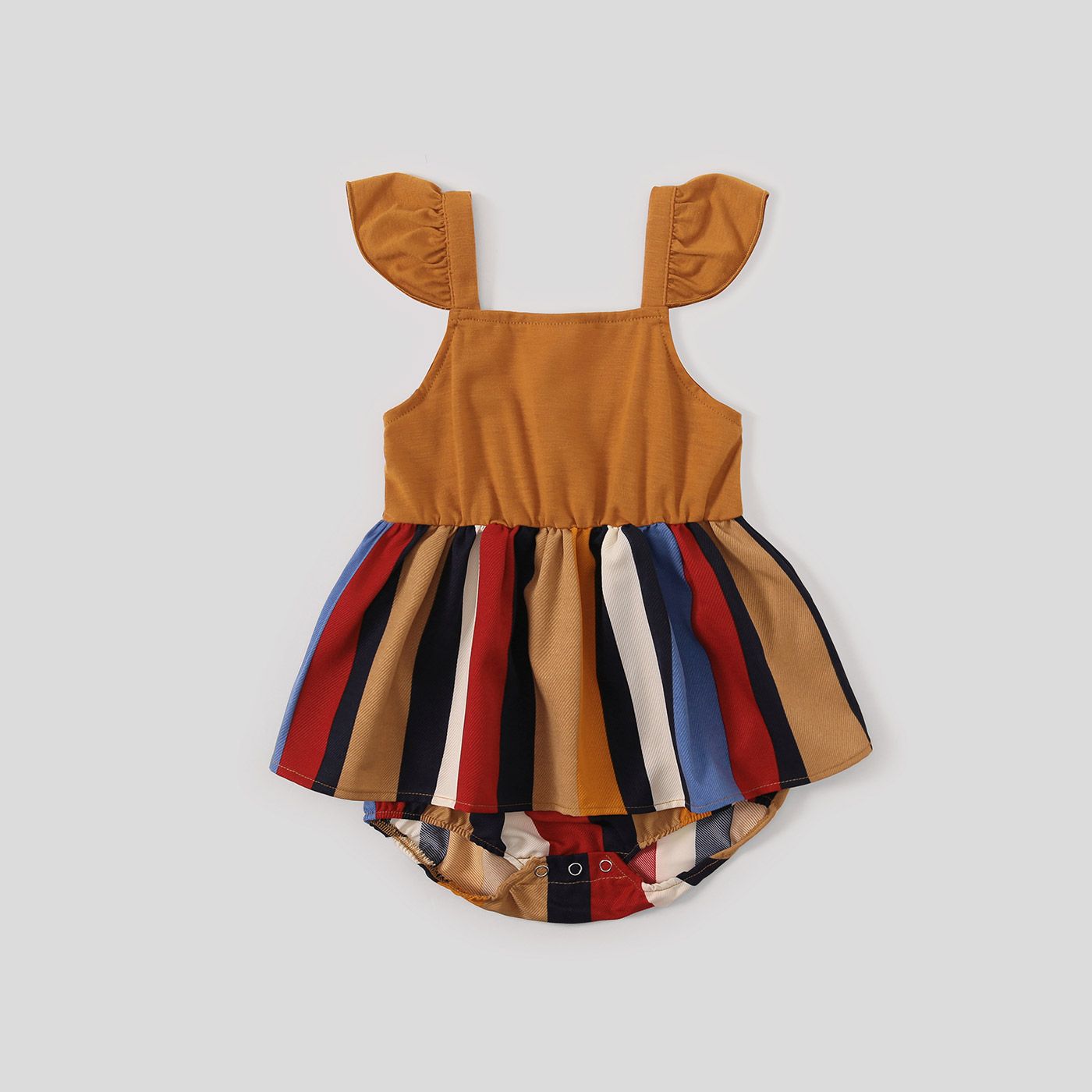 Family Matching Multicolor Striped V Neck Spaghetti Strap Belted Dresses And Colorblock Short-sleeve T-shirts Sets