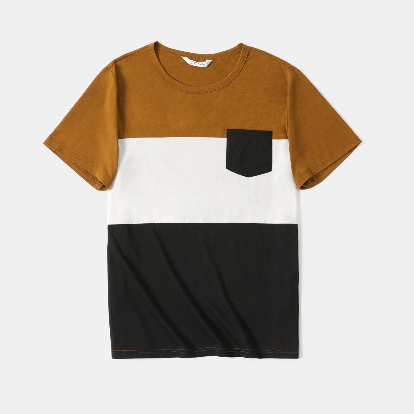 Family Matching Khaki V Neck Sleeveless Ruffle Wrap Dresses and Colorblock Short-sleeve T-shirts Set