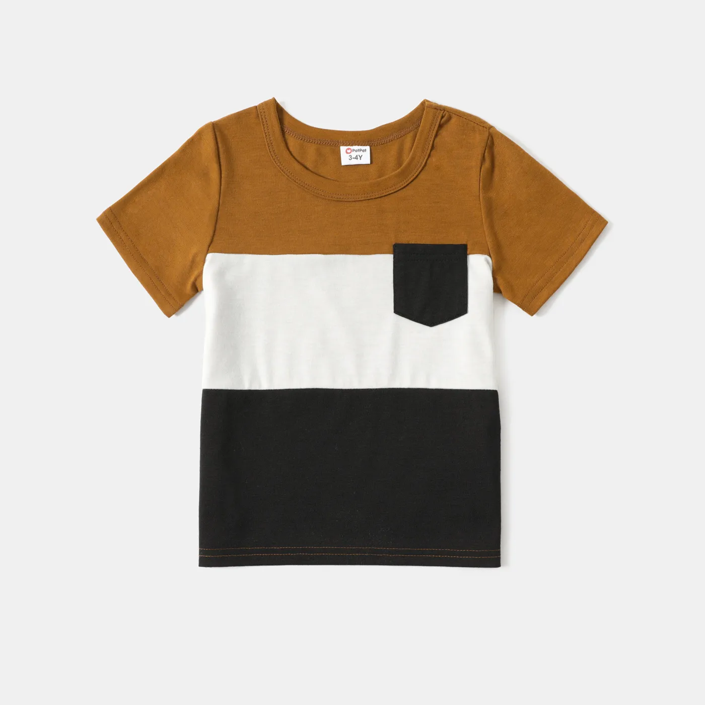 Family Matching Khaki V Neck Sleeveless Ruffle Wrap Dresses and Colorblock Short-sleeve T-shirts Sets Khaki image 5