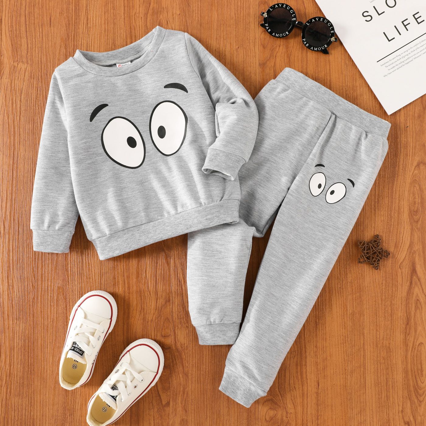 2-piece Toddler Boy/Girl Eye Print Pullover Sweatshirt and Pants Casual Set