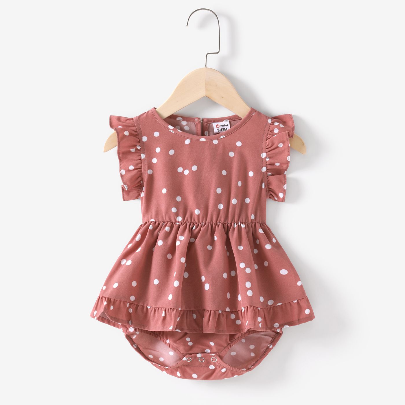 All Over Dots Pink Cross Wrap V Neck Ruffle Flutter-sleeve Dress For Mom And Me