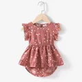 All Over Dots Pink Cross Wrap V Neck Ruffle Flutter-sleeve Dress for Mom and Me  image 1