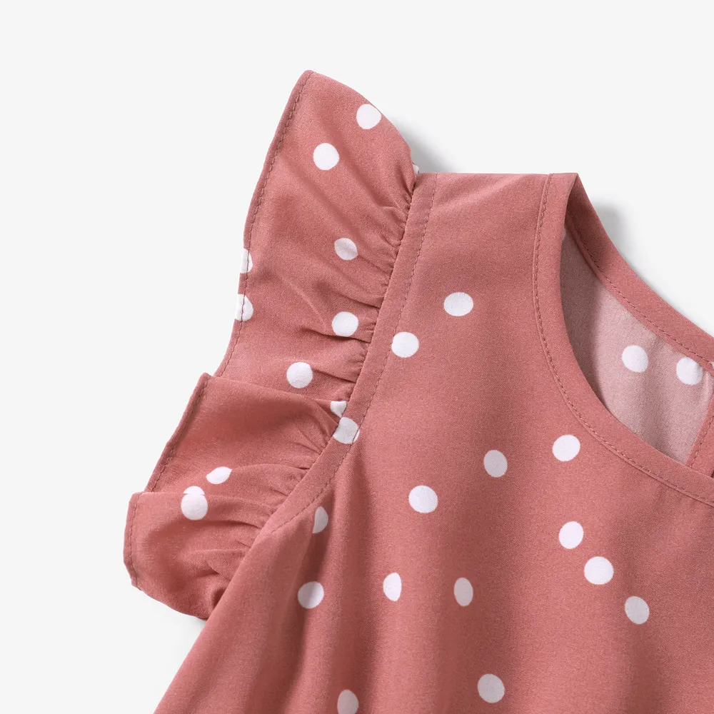 All Over Dots Pink Cross Wrap V Neck Ruffle Flutter-sleeve Dress for Mom and Me  big image 12