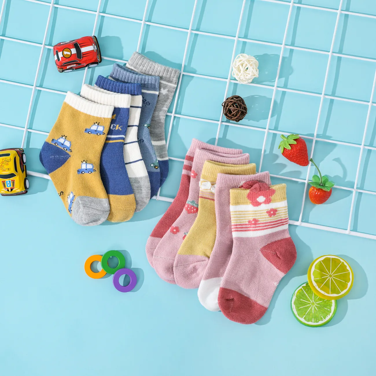 bebé / niño pequeño / niño paquete de 5 calcetines con estampado de dibujos animados para niños y niñas Azul big image 1