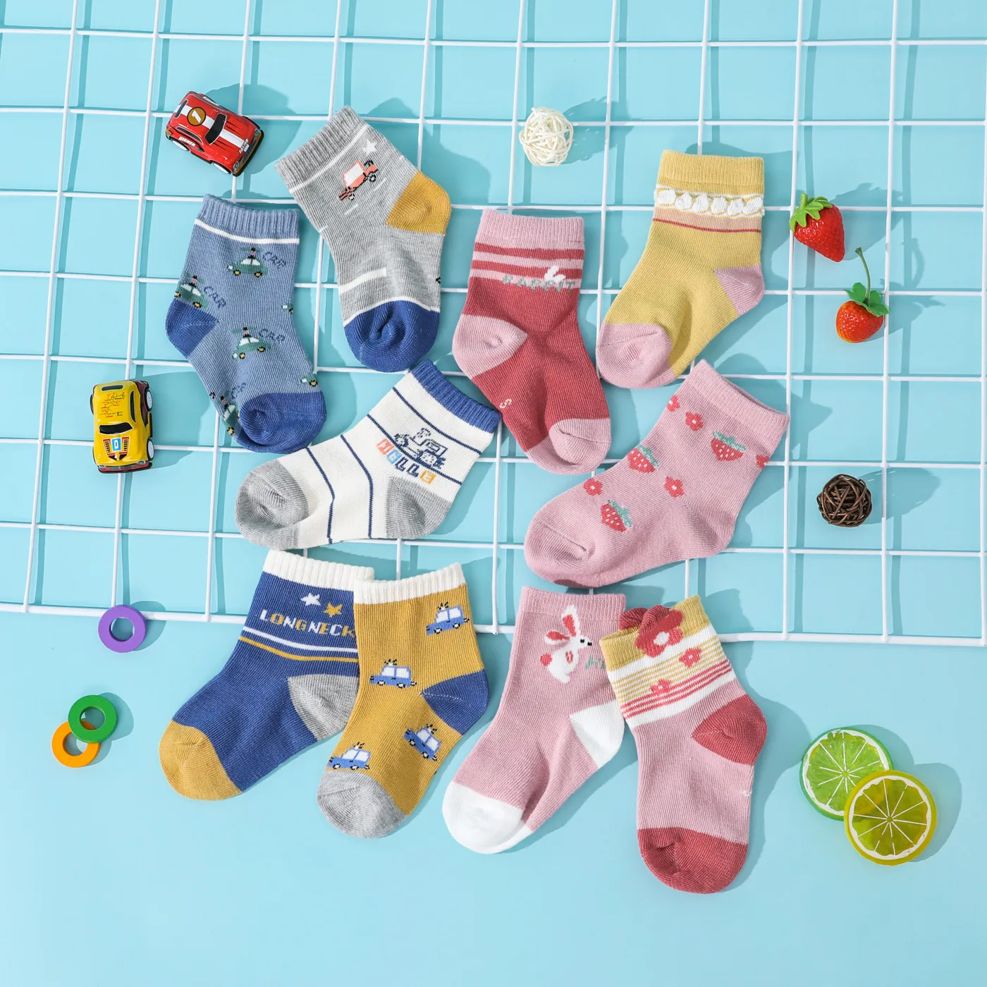 Baby / Toddler / Kid 5-pack Cartoon Print Socks for Boys and Girls Blue image 6