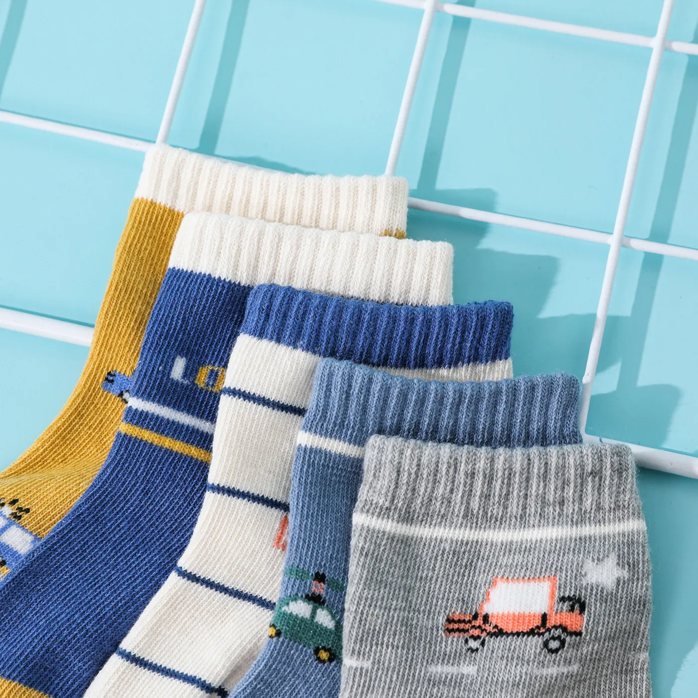 Baby / Toddler / Kid 5-pack Cartoon Print Socks for Boys and Girls Blue image 2