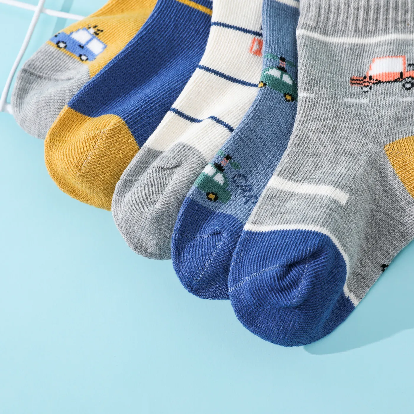 Baby / Toddler / Kid 5-pack Cartoon Print Socks for Boys and Girls Blue image 3
