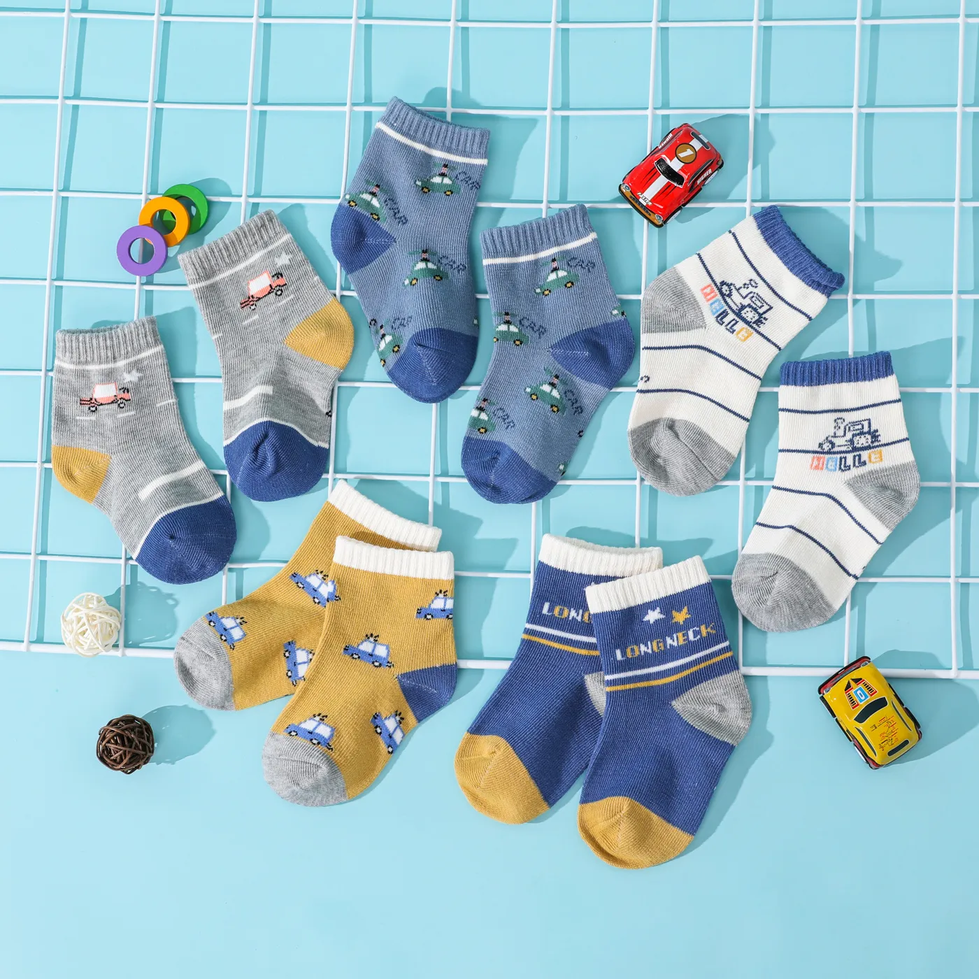 Baby / Toddler / Kid 5-pack Cartoon Print Socks for Boys and Girls Blue image 4