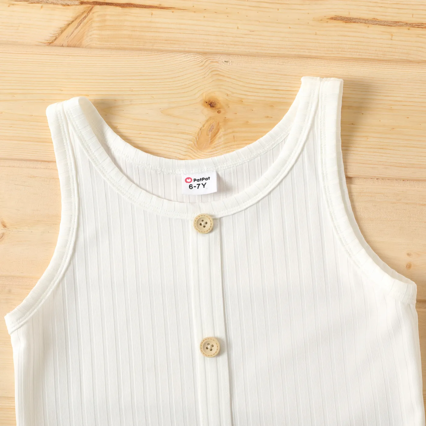 Kid Girl Solid Color Ribbed Sleeveless Dress White image 2